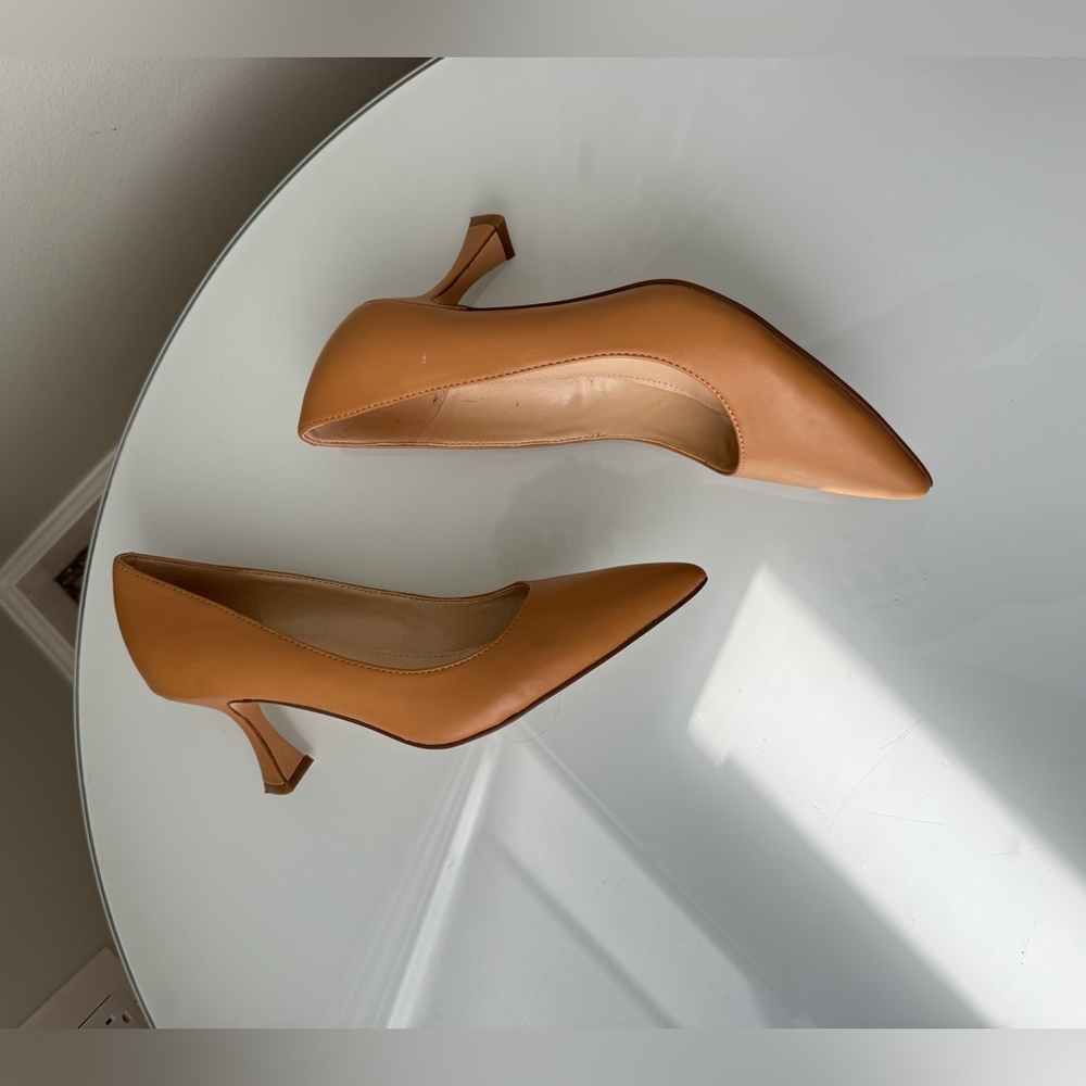 Nine West Camel Tan Pointy Womens Heels (Triangular Heel) | Neutrals